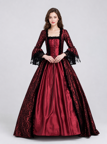Renaissance-Style Dress with Lace and Long Sleeves