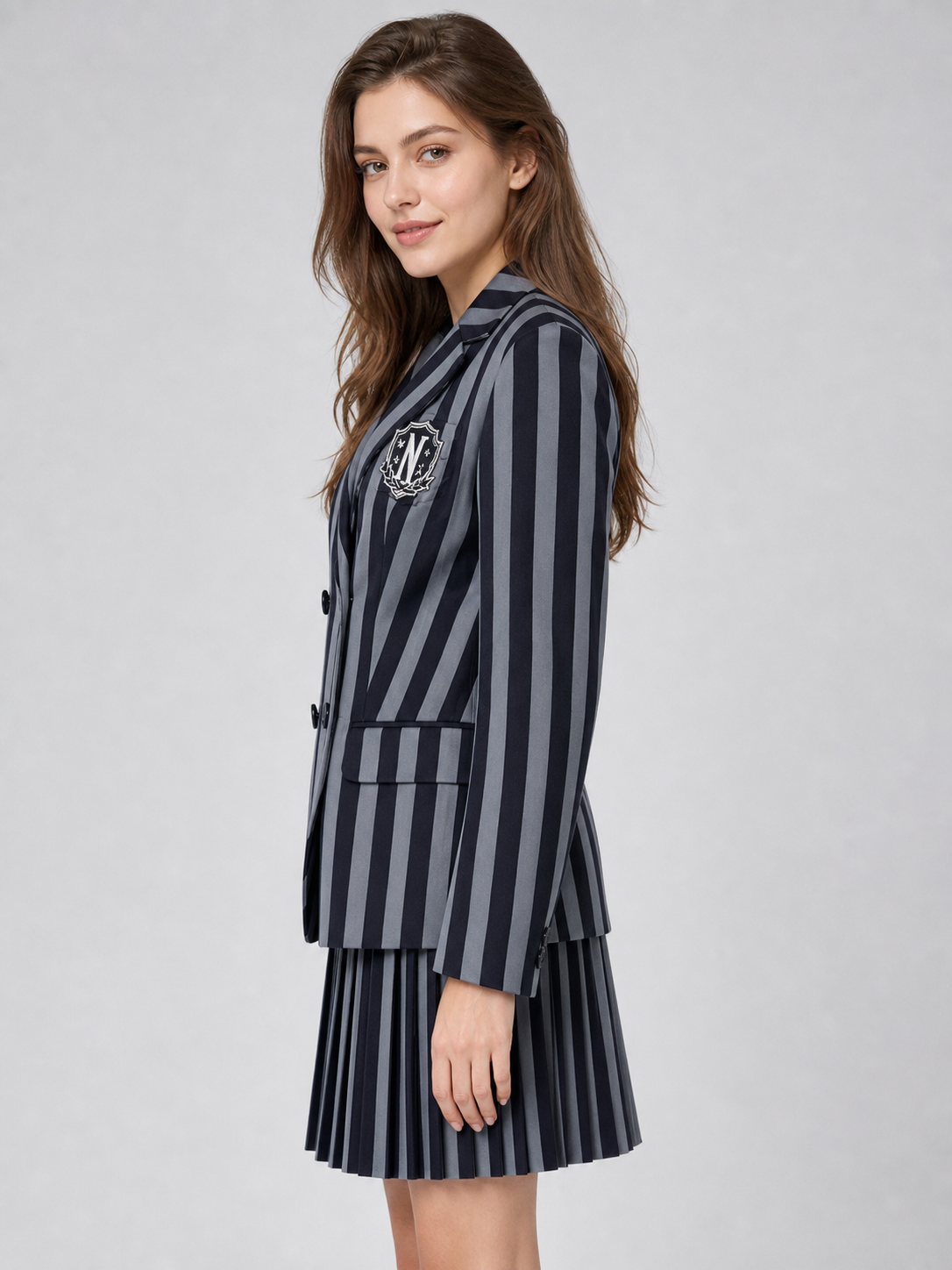 Striped School Uniform Set with Blazer and Skirt