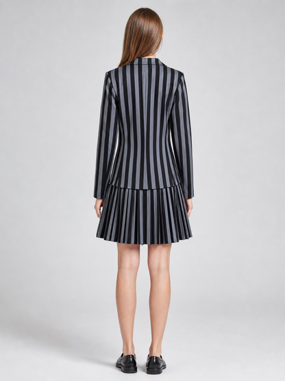 Striped School Uniform Set with Blazer and Skirt