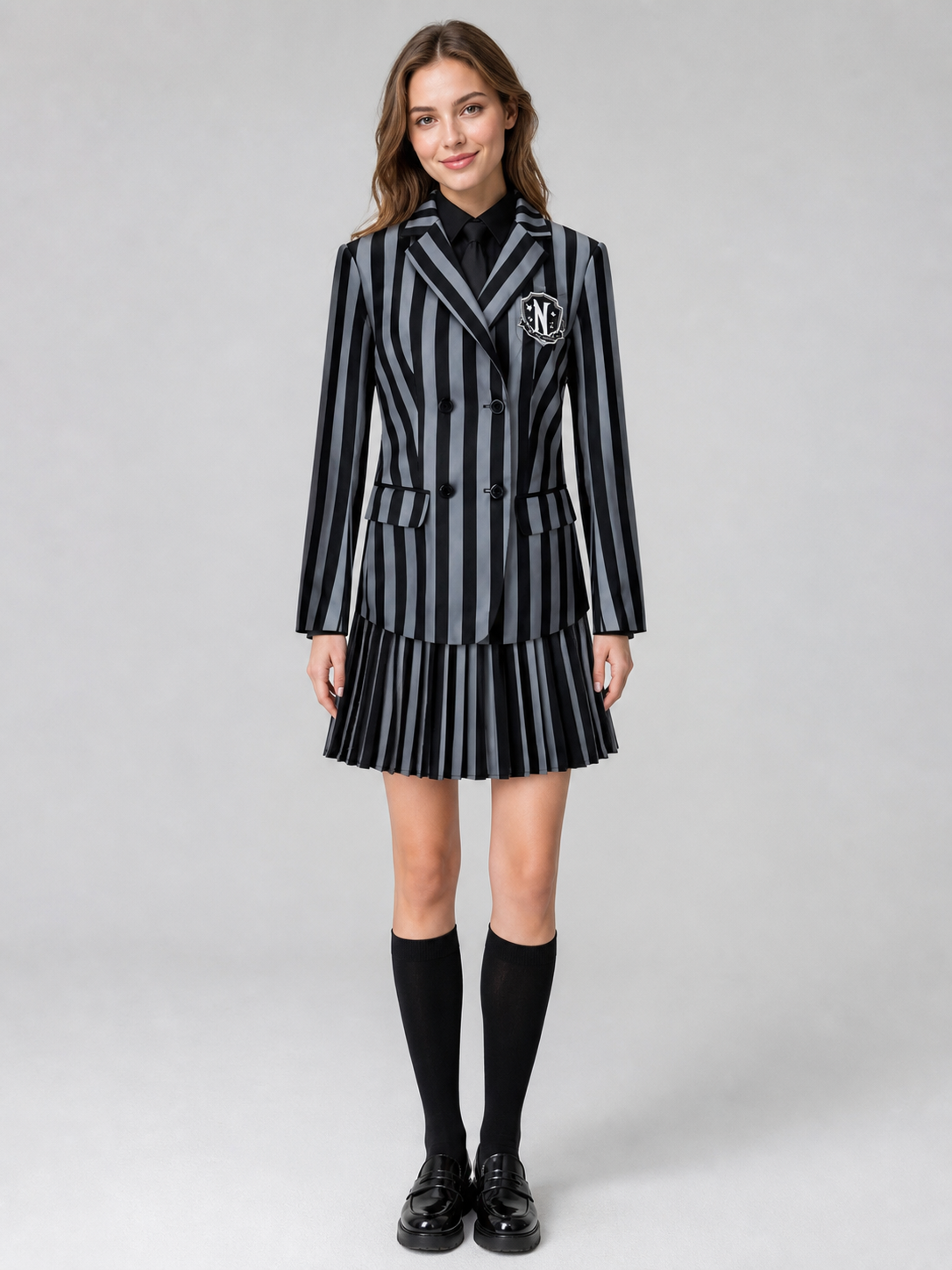 Striped School Uniform Set with Blazer and Skirt