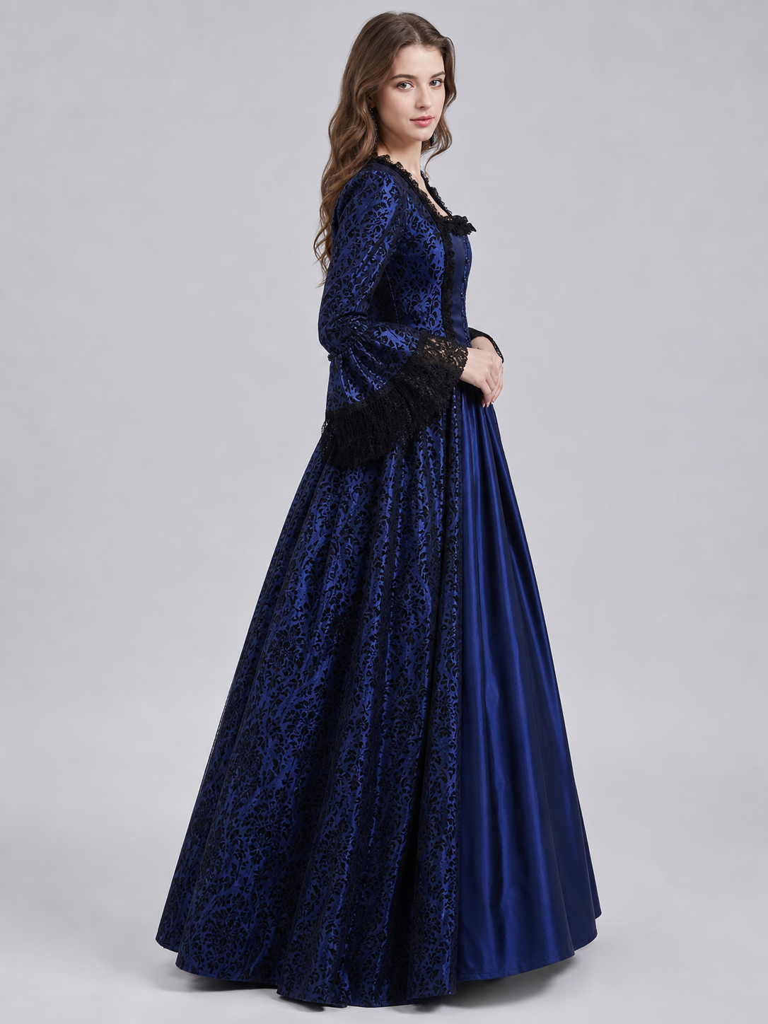 Long Victorian-Style Dress with Lace
