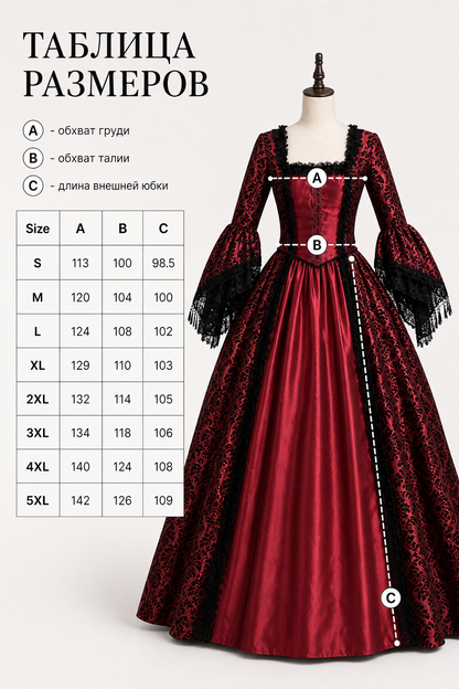 Renaissance-Style Dress with Lace and Long Sleeves