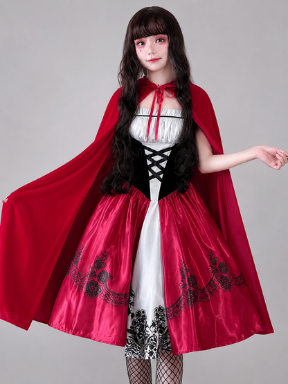 Gothic Halloween Costume: Dress, Cloak, and Stockings