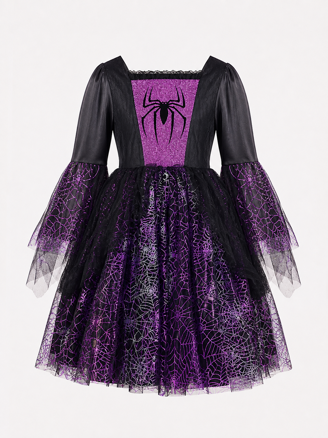Girls' Halloween costume dress with spiderweb