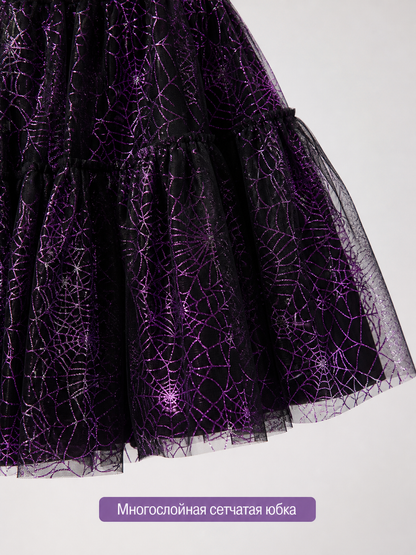 Girls' Halloween costume dress with spiderweb