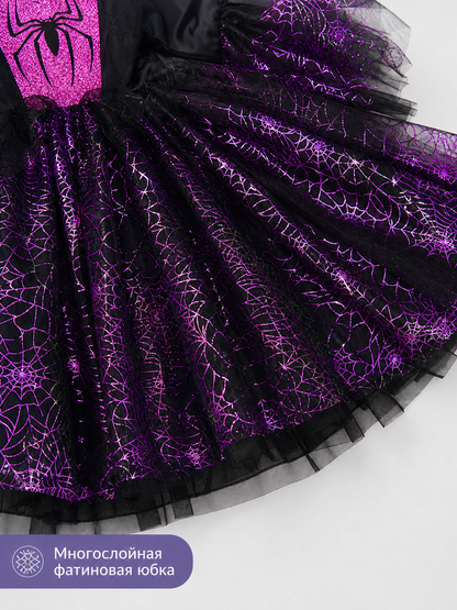 Girls' Halloween costume dress with spiderweb