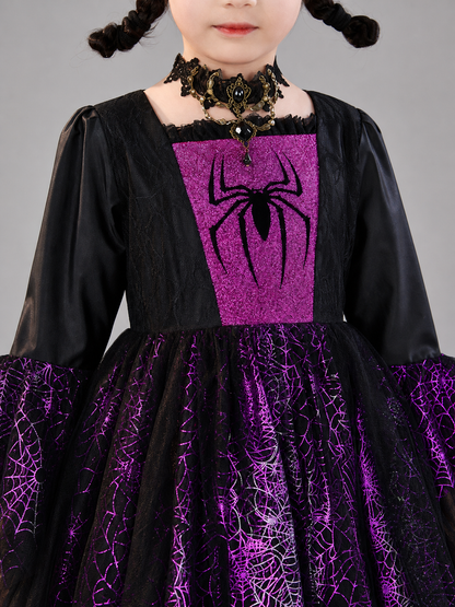 Girls' Halloween costume dress with spiderweb
