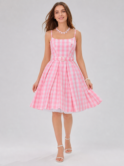 Barbie-Style Cosplay Dress, Pink Gingham