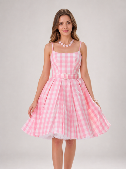 Barbie-Style Cosplay Dress, Pink Gingham