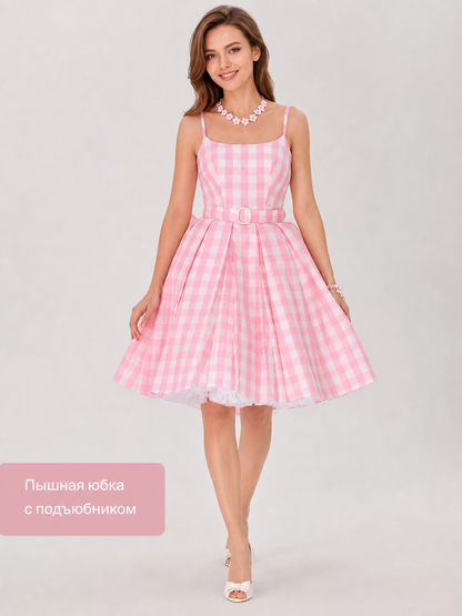 Barbie-Style Cosplay Dress, Pink Gingham