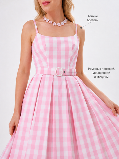 Barbie-Style Cosplay Dress, Pink Gingham