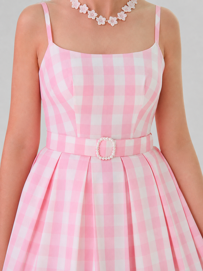 Barbie-Style Cosplay Dress, Pink Gingham