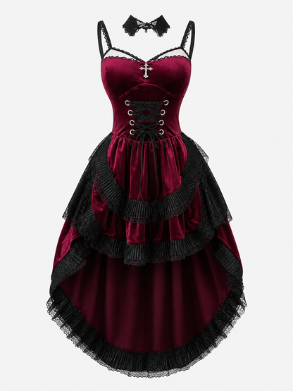 Women's Gothic Vampire Dress with Corset and Petticoat