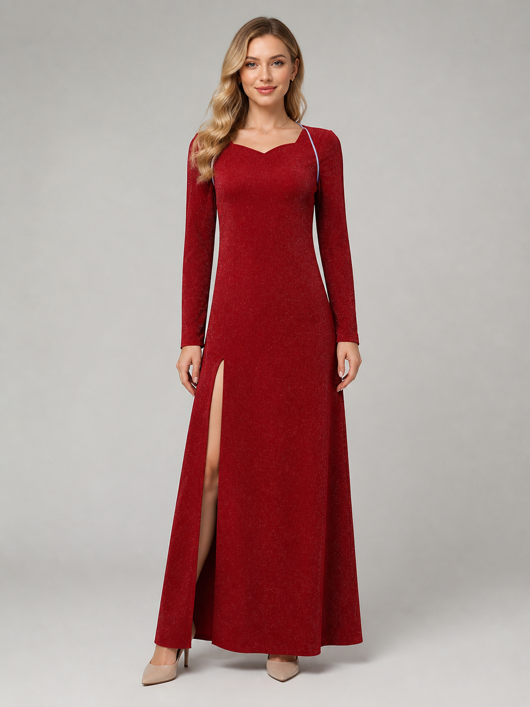 Shrek Costume: Red Long-Sleeve Maxi Dress
