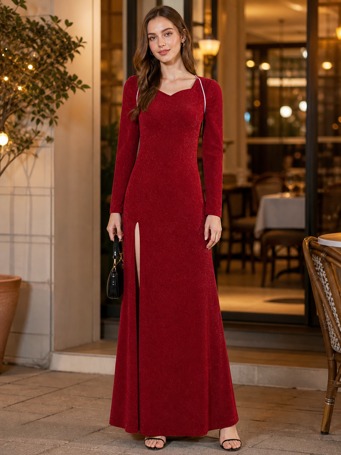 Shrek Costume: Red Long-Sleeve Maxi Dress