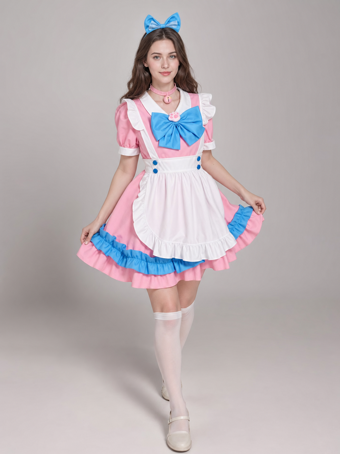 Maid Costume Dress with Apron and Bow
