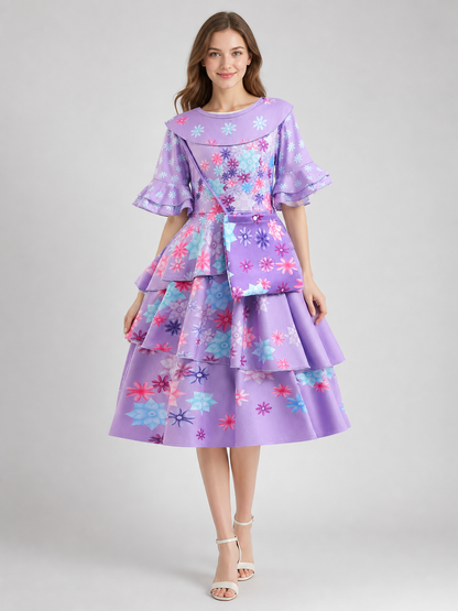 Girls' Floral Print Costume Dress with Purse