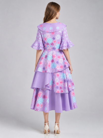 Girls' Floral Print Costume Dress with Purse