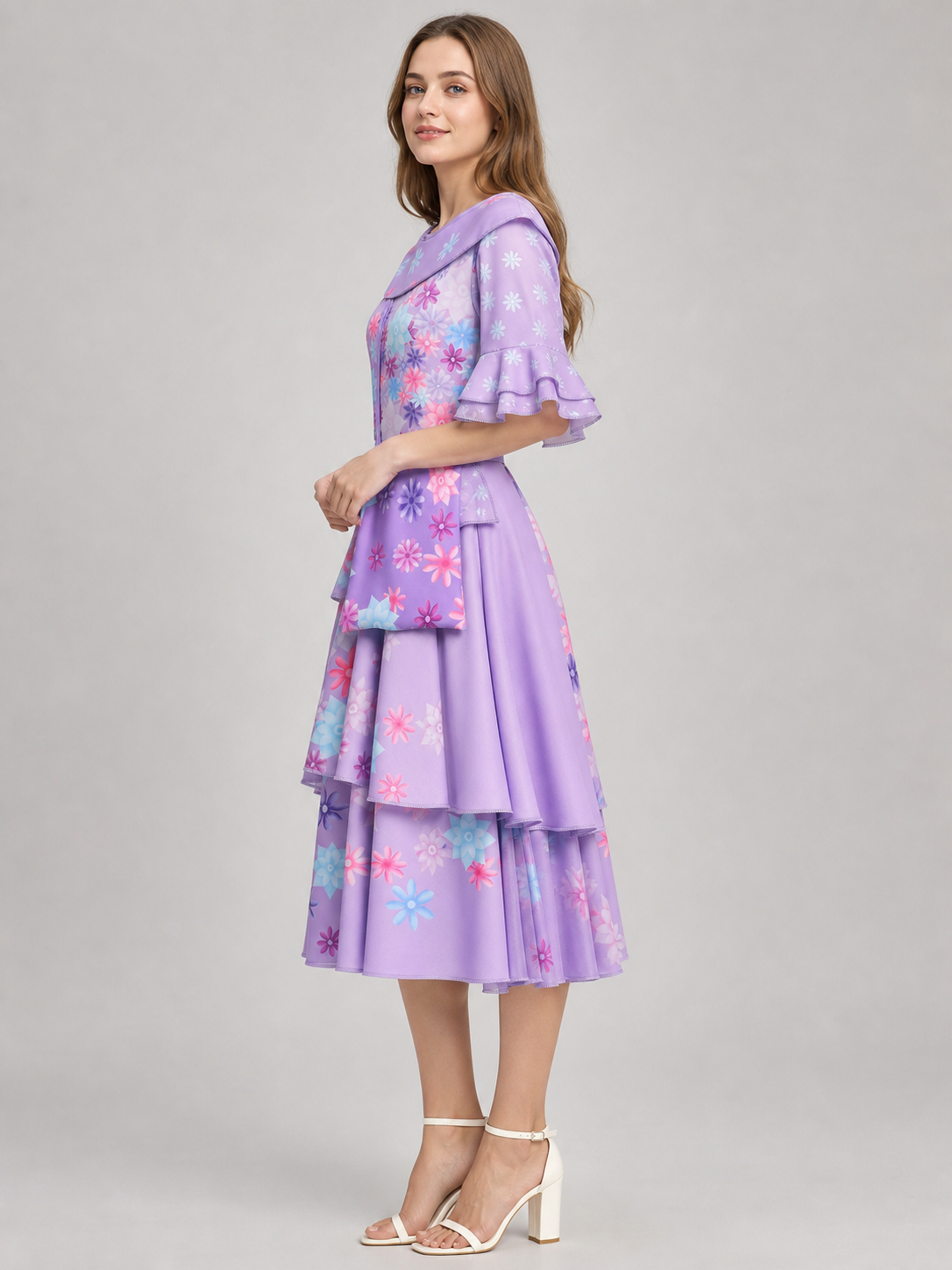 Girls' Floral Print Costume Dress with Purse