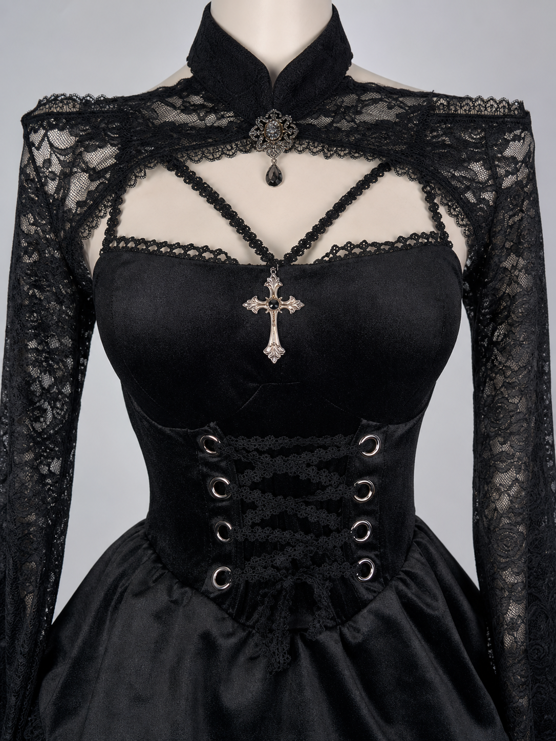 Gothic Vampire Dress with Cape and Lacing