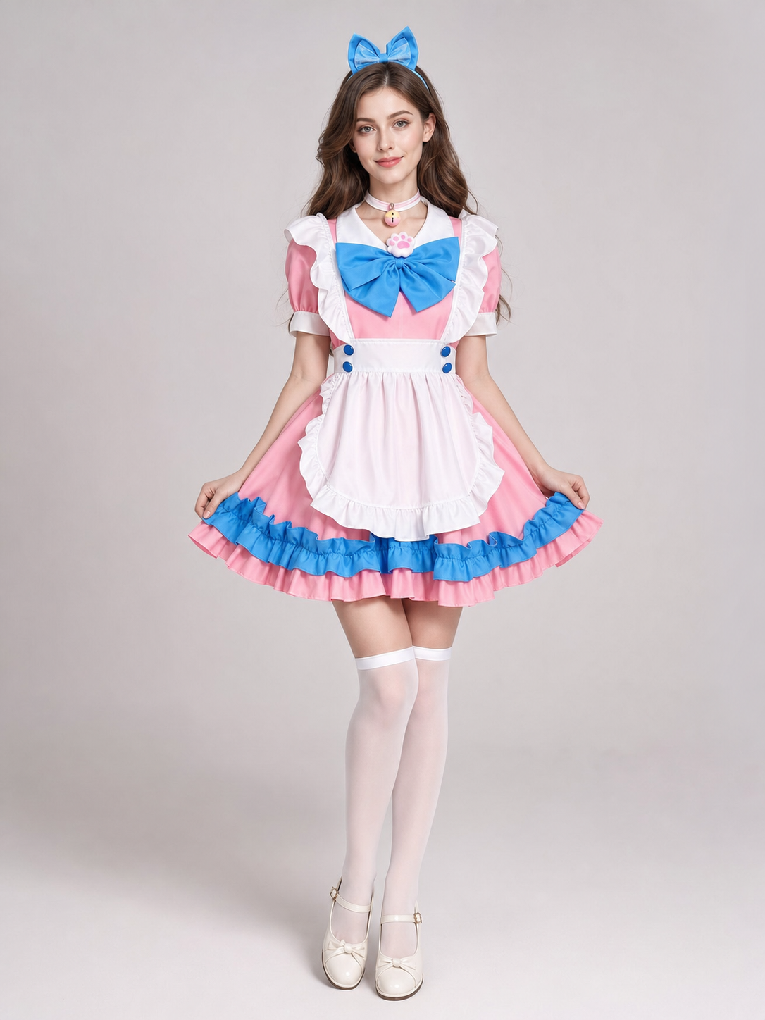 Maid Costume Dress with Apron and Bow