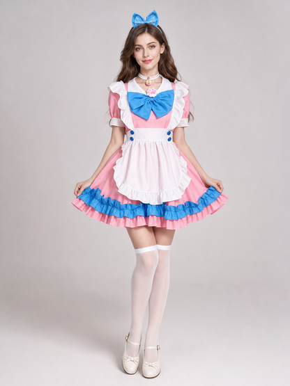 Maid Costume Dress with Apron and Bow