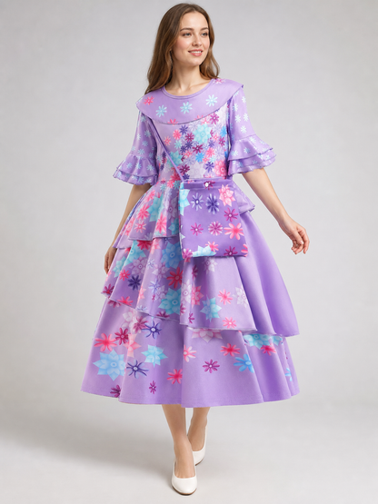 Girls' Floral Print Costume Dress with Purse