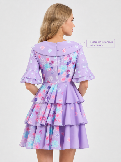 Girls' Floral Print Costume Dress with Purse