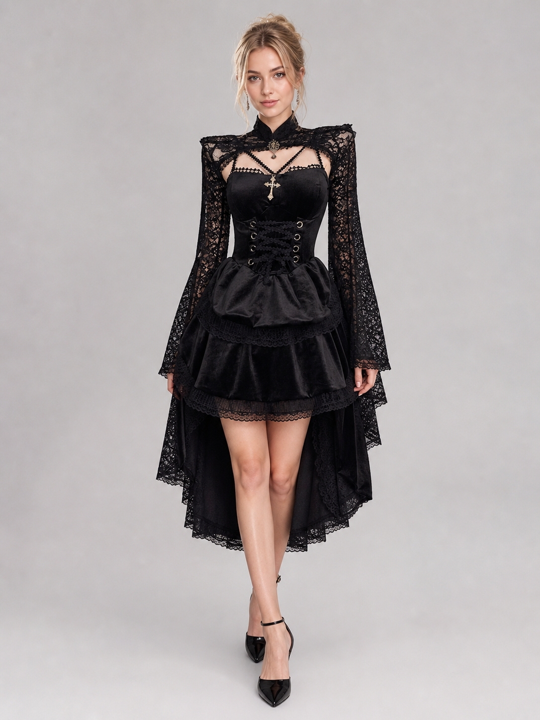 Gothic Vampire Dress with Cape and Lacing