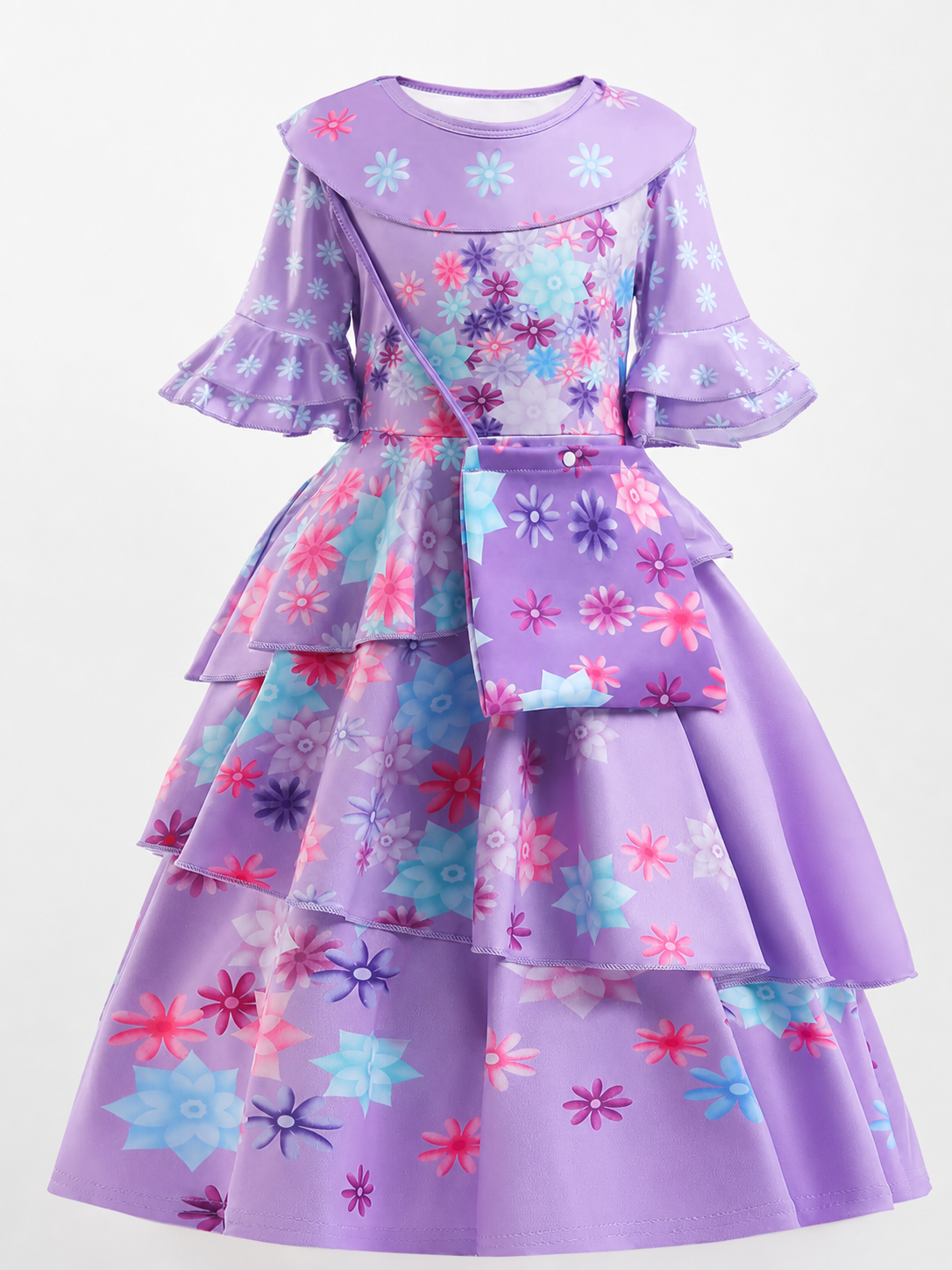 Girls' Floral Print Costume Dress with Purse