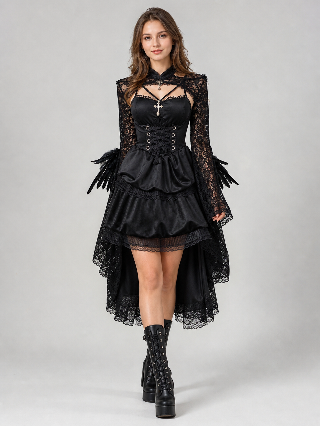 Gothic Vampire Dress with Cape and Lacing