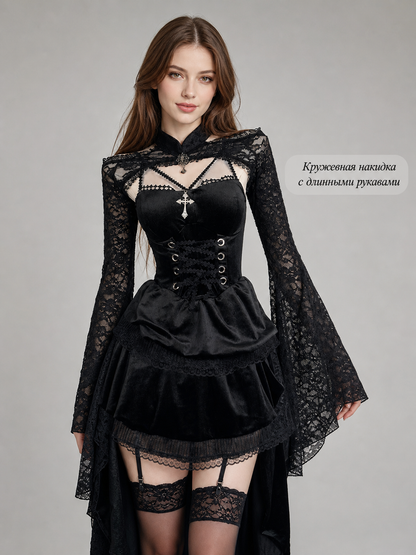 Gothic Vampire Dress with Cape and Lacing
