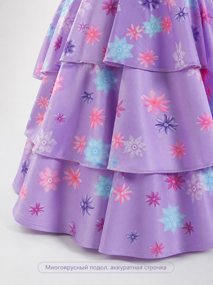 Girls' Floral Print Costume Dress with Purse