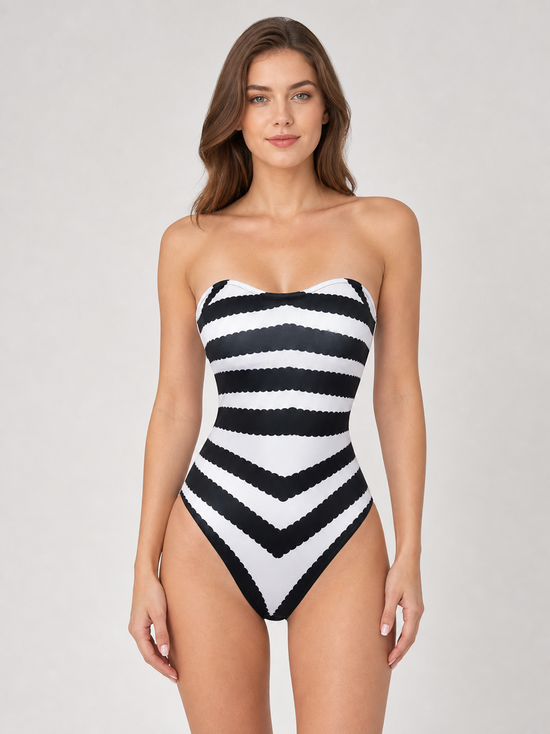 Barbie-Style Cosplay Swimsuit, Black and White Stripes