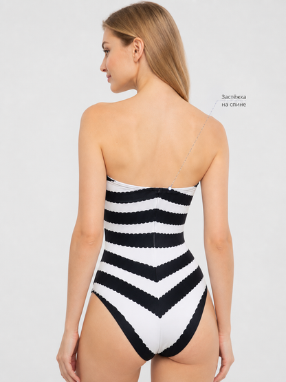 Barbie-Style Cosplay Swimsuit, Black and White Stripes