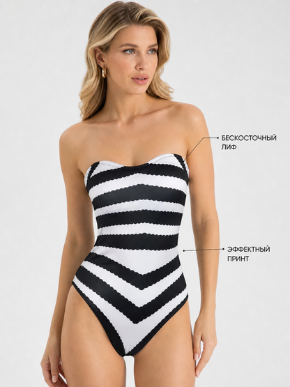 Barbie-Style Cosplay Swimsuit, Black and White Stripes