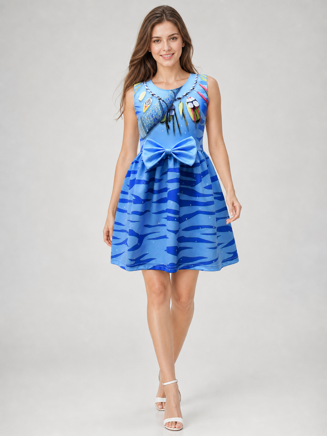 Girls' Sleeveless Dress with Nautical Print