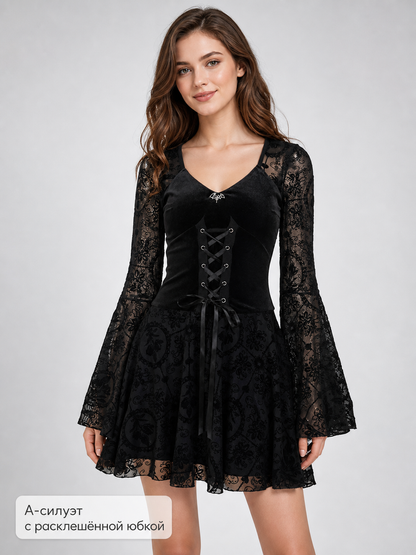 Gothic Lace Long-Sleeve Dress