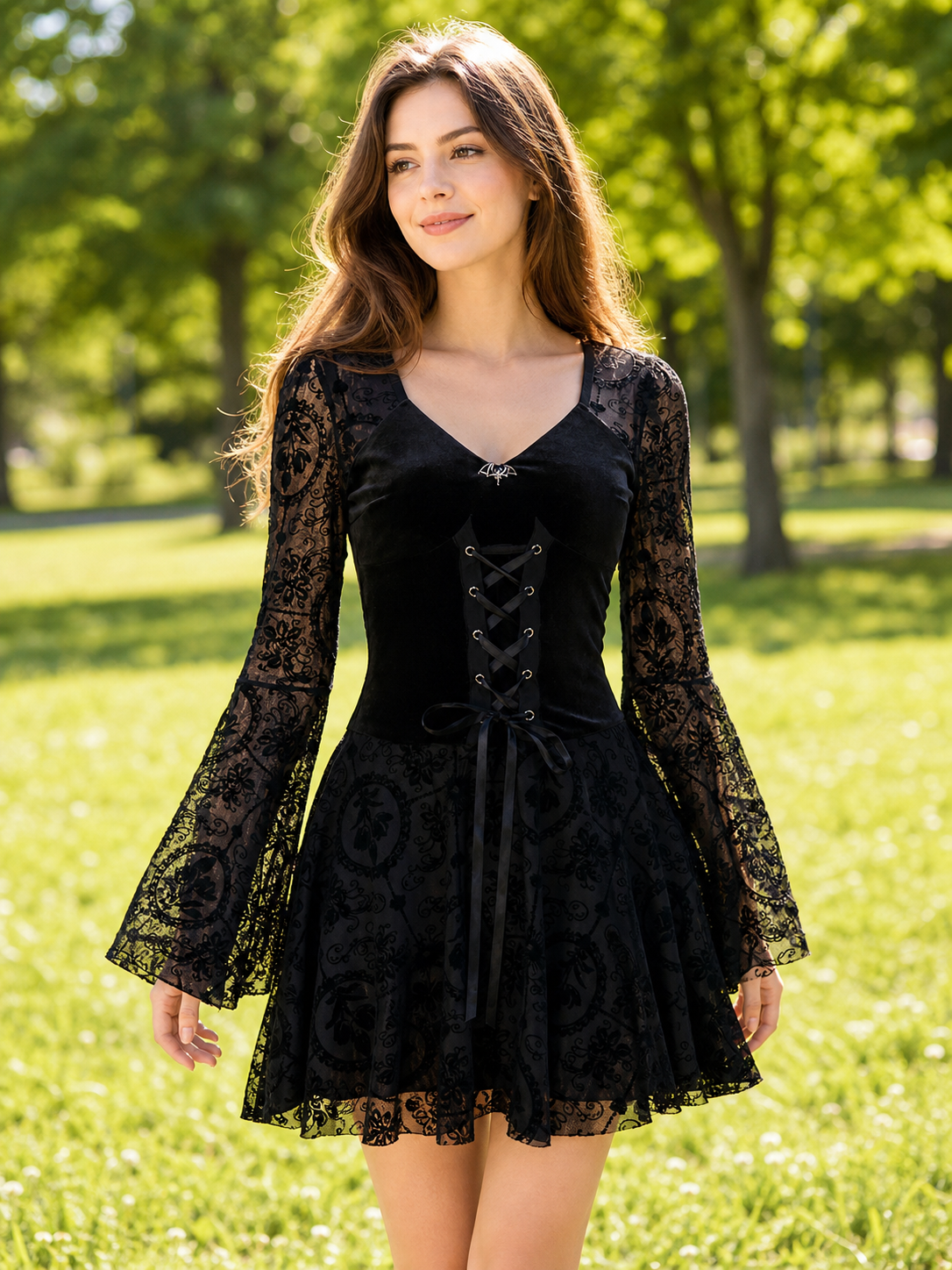 Gothic Lace Long-Sleeve Dress
