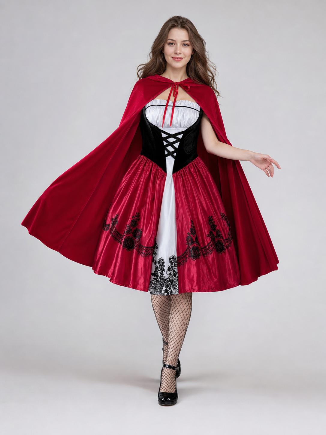 Gothic Halloween Costume: Dress, Cloak, and Stockings