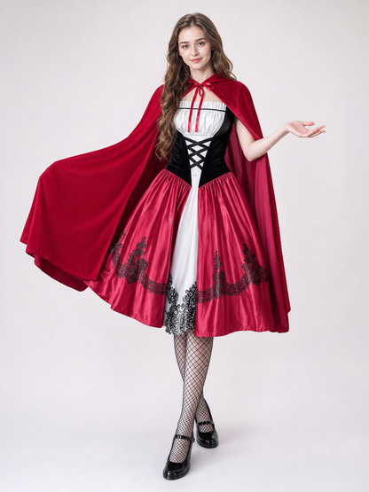 Gothic Halloween Costume: Dress, Cloak, and Stockings