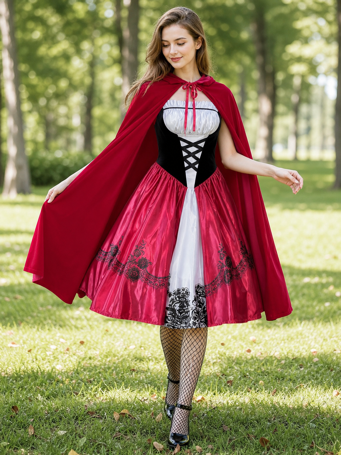 Gothic Halloween Costume: Dress, Cloak, and Stockings