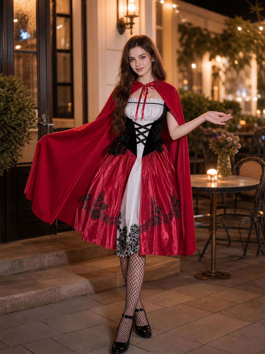 Gothic Halloween Costume: Dress, Cloak, and Stockings