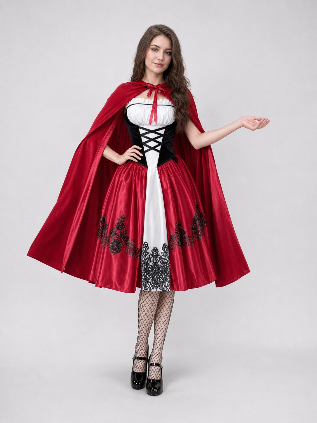 Gothic Halloween Costume: Dress, Cloak, and Stockings