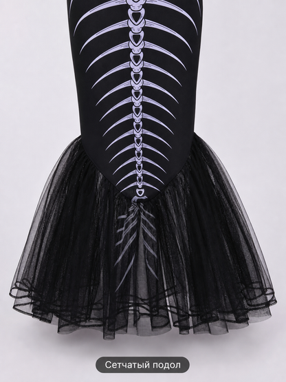 Girls' Skeleton Costume Dress, Gothic Halloween
