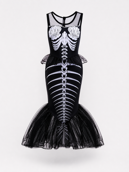 Girls' Skeleton Costume Dress, Gothic Halloween