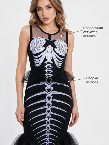 Girls' Skeleton Costume Dress, Gothic Halloween