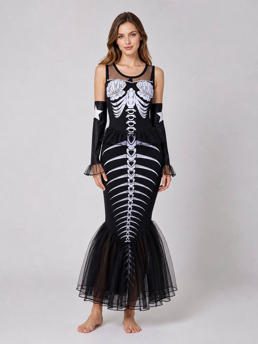 Girls' Skeleton Costume Dress, Gothic Halloween