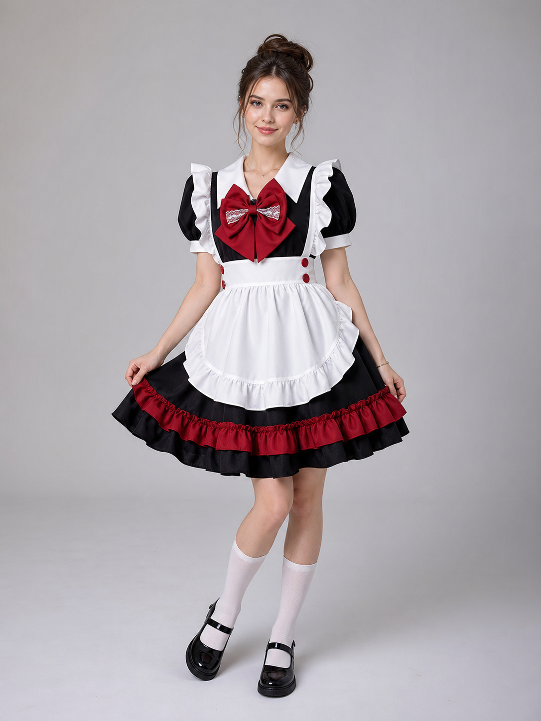 Lolita maid cosplay costume, black and red