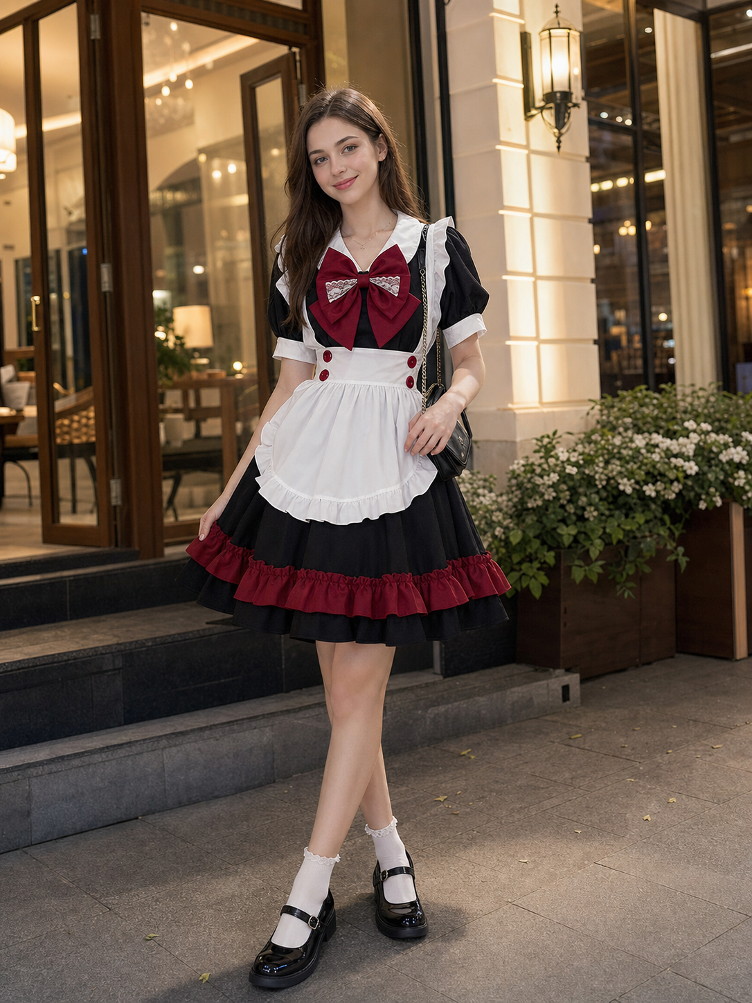 Lolita maid cosplay costume, black and red